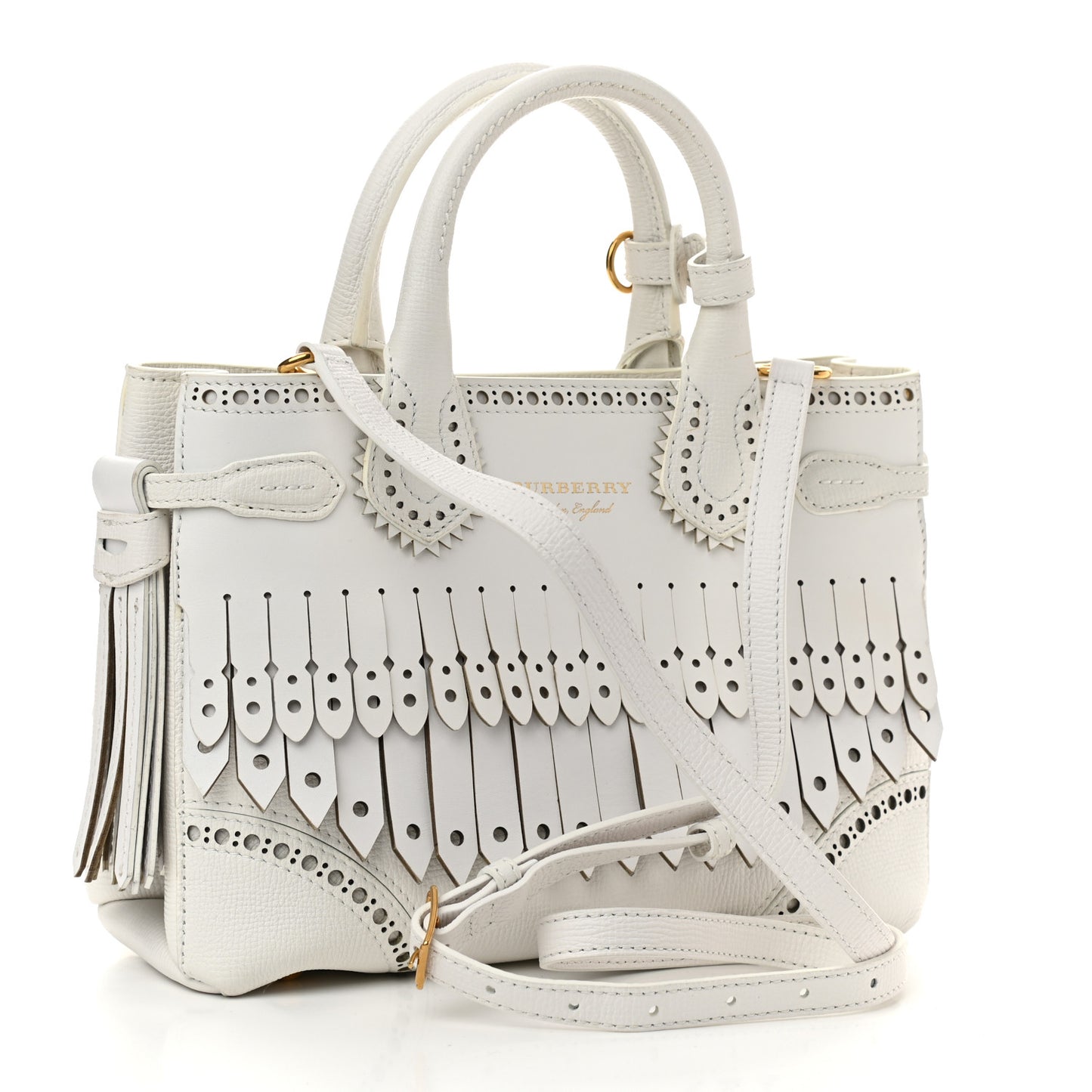 Calfskin Broguing Small Banner Tote White