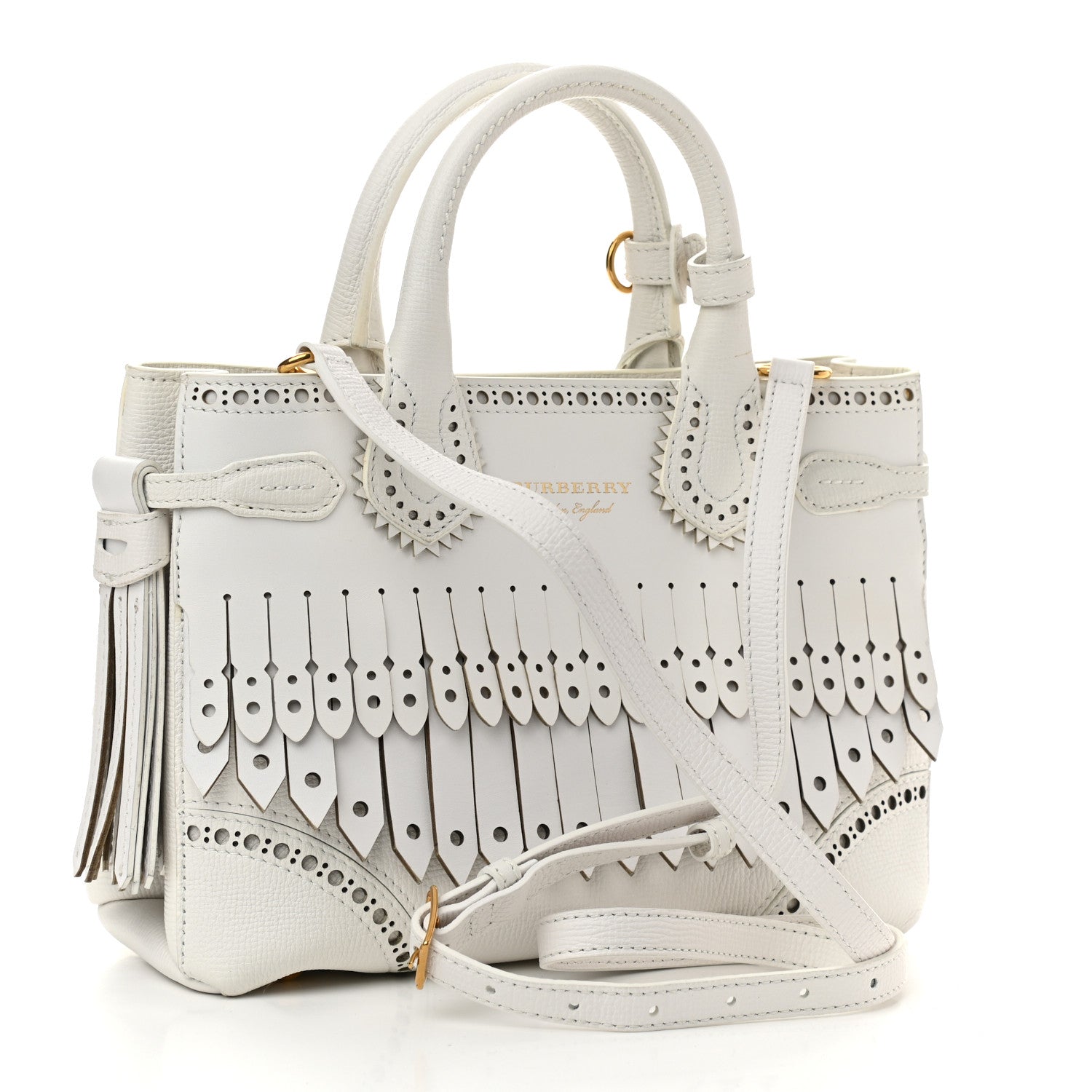 Burberry Calfskin Broguing Small Banner Tote White 3 of 12