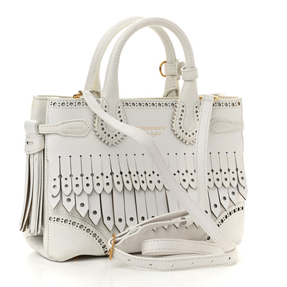 Burberry Calfskin Broguing Small Banner Tote White 3 of 12
