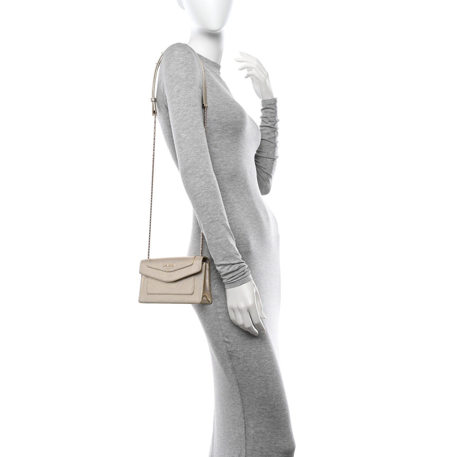 Bulgari Metallic Calfskin Snake Strap Crossbody Flap Clutch Gold 3 of 10