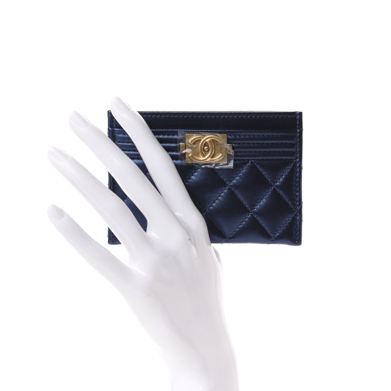 Chanel Metallic Lambskin Quilted Boy Card Holder Blue 2 of 8