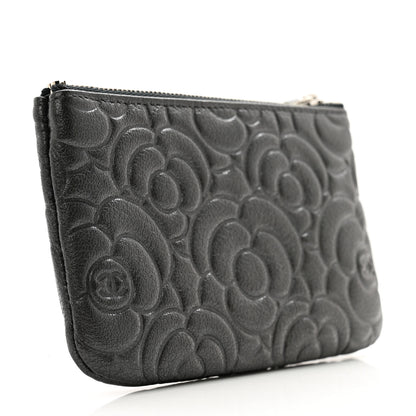 Chanel Goatskin Camellia Embossed Cosmetic Pouch Black 3 of 8