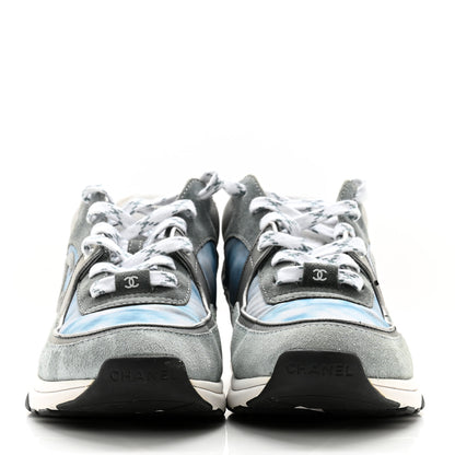 Chanel Nylon Lambskin Suede Calfskin CC Sneakers 39 Blue Grey White 2 of 14