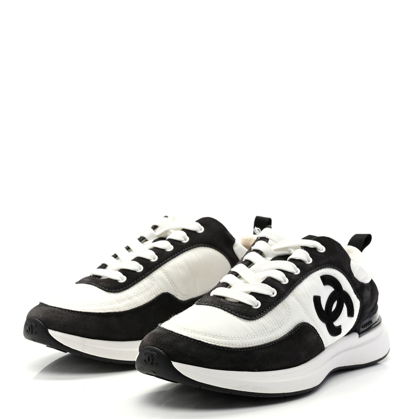 Nylon Suede Calfskin CC Sneakers 39 White Dark Grey