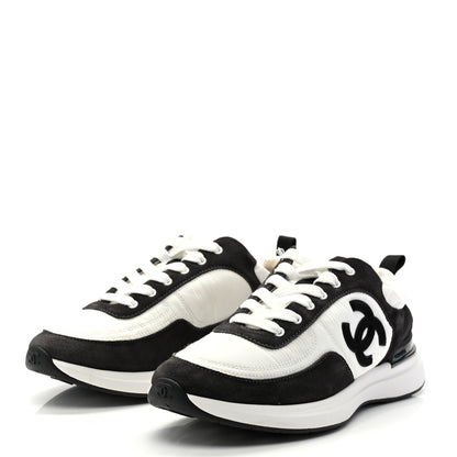 Chanel Nylon Suede Calfskin CC Sneakers 39 White Dark Grey 3 of 9