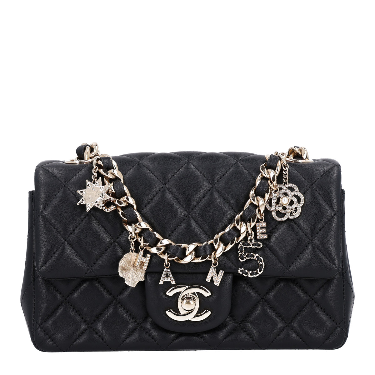 Chanel Lambskin Quilted Mini Coco Charms Rectangular Flap Black 1 of 10