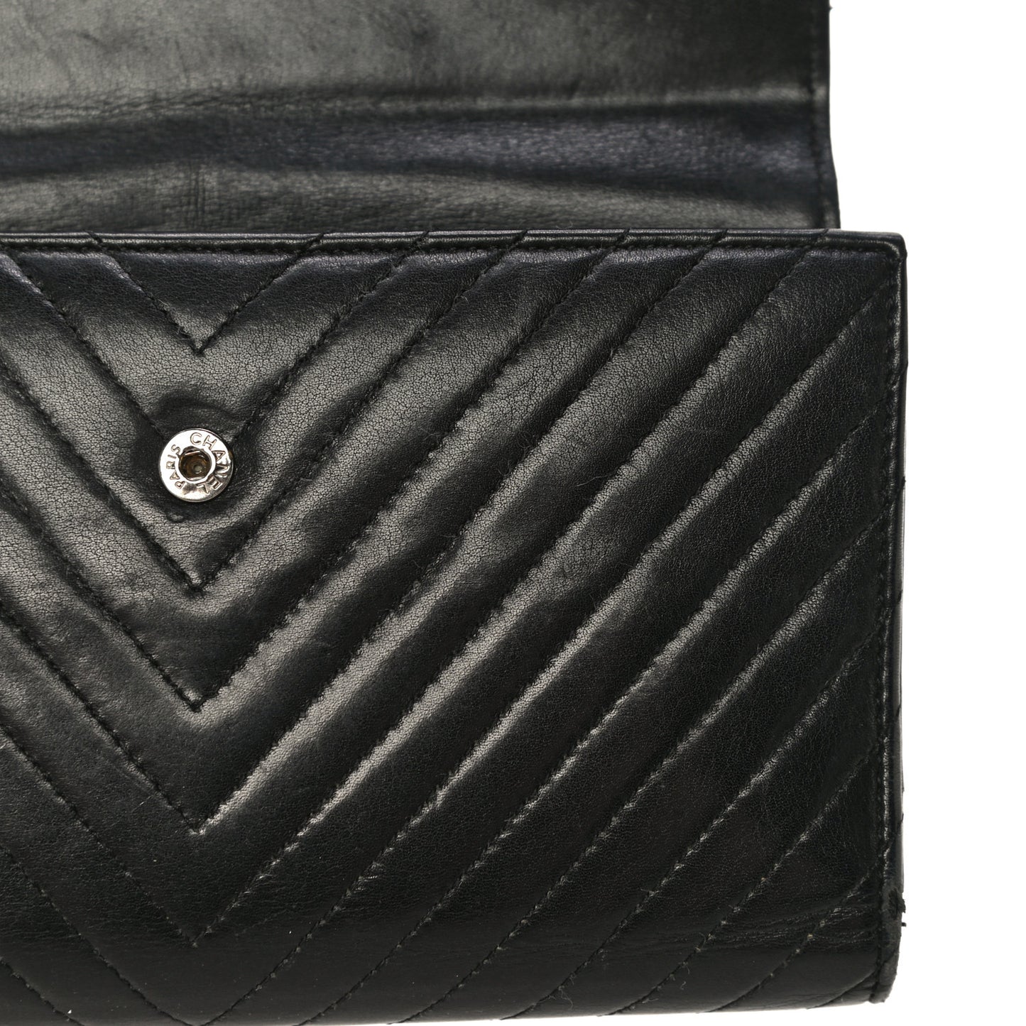 Lambskin Chevron Quilted Large Flap Clutch Wallet Black