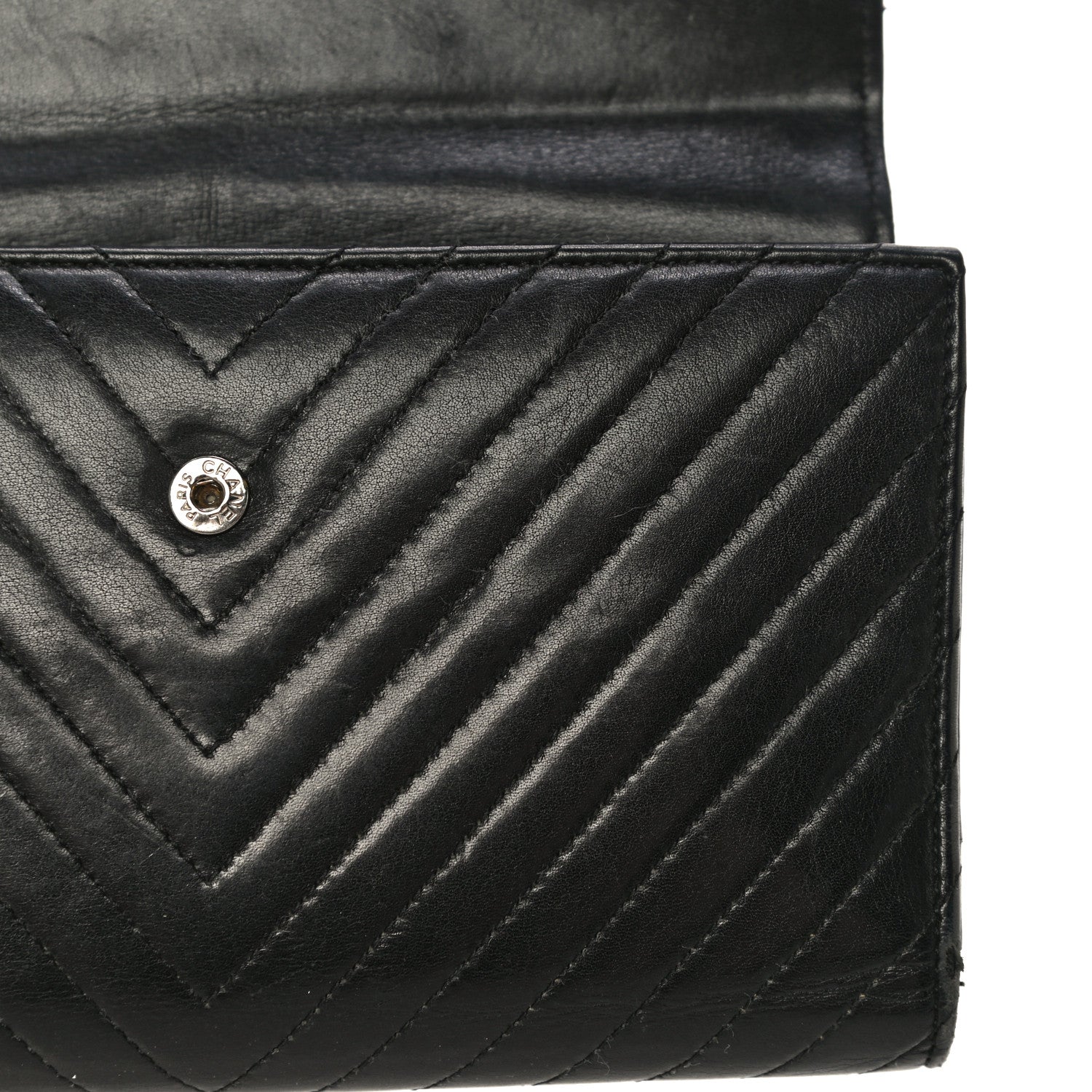 Chanel Lambskin Chevron Quilted Large Flap Clutch Wallet Black 22 of 22
