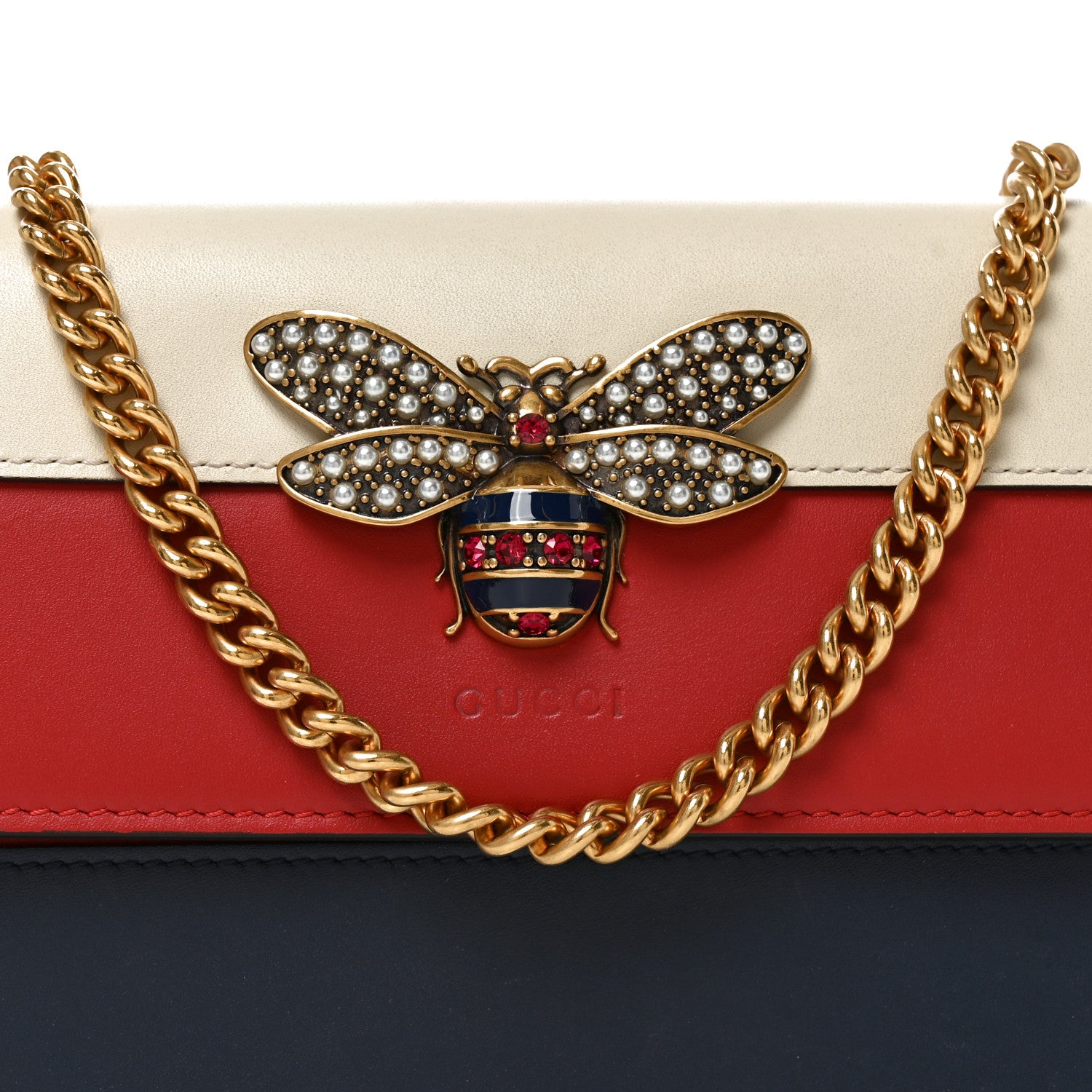 Gucci Calfskin Queen Margaret Chain Wallet Blue Agata Hibiscus Red Mystic White 7 of 9