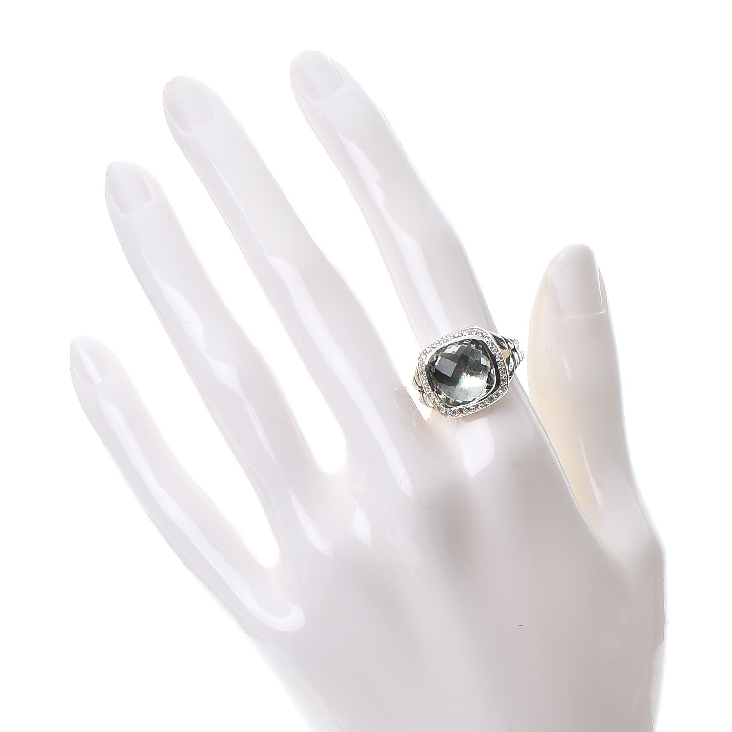 David Yurman Sterling Silver Diamond Prasiolite 11mm Albion Ring 53 6.5 2 of 6