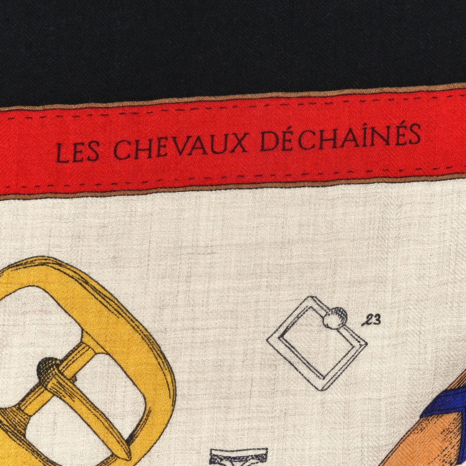 Hermes Cashmere Silk Chevaux Dechaines Shawl 140 Naturel Marine 3 of 4