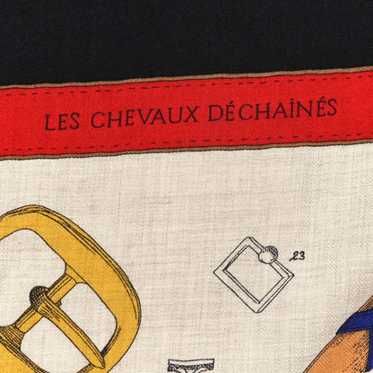 Hermes Cashmere Silk Chevaux Dechaines Shawl 140 Naturel Marine 3 of 4