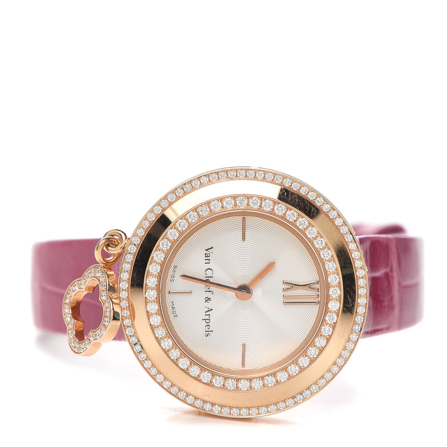 18K Rose Gold Alligator Diamond Bezel 25mm Charms Quartz Watch