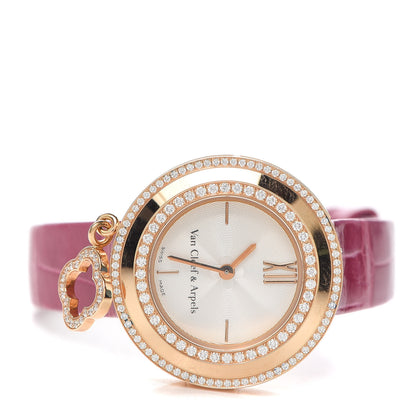 Van Cleef & Arpels 18K Rose Gold Alligator Diamond Bezel 25mm Charms Quartz Watch 2 of 7