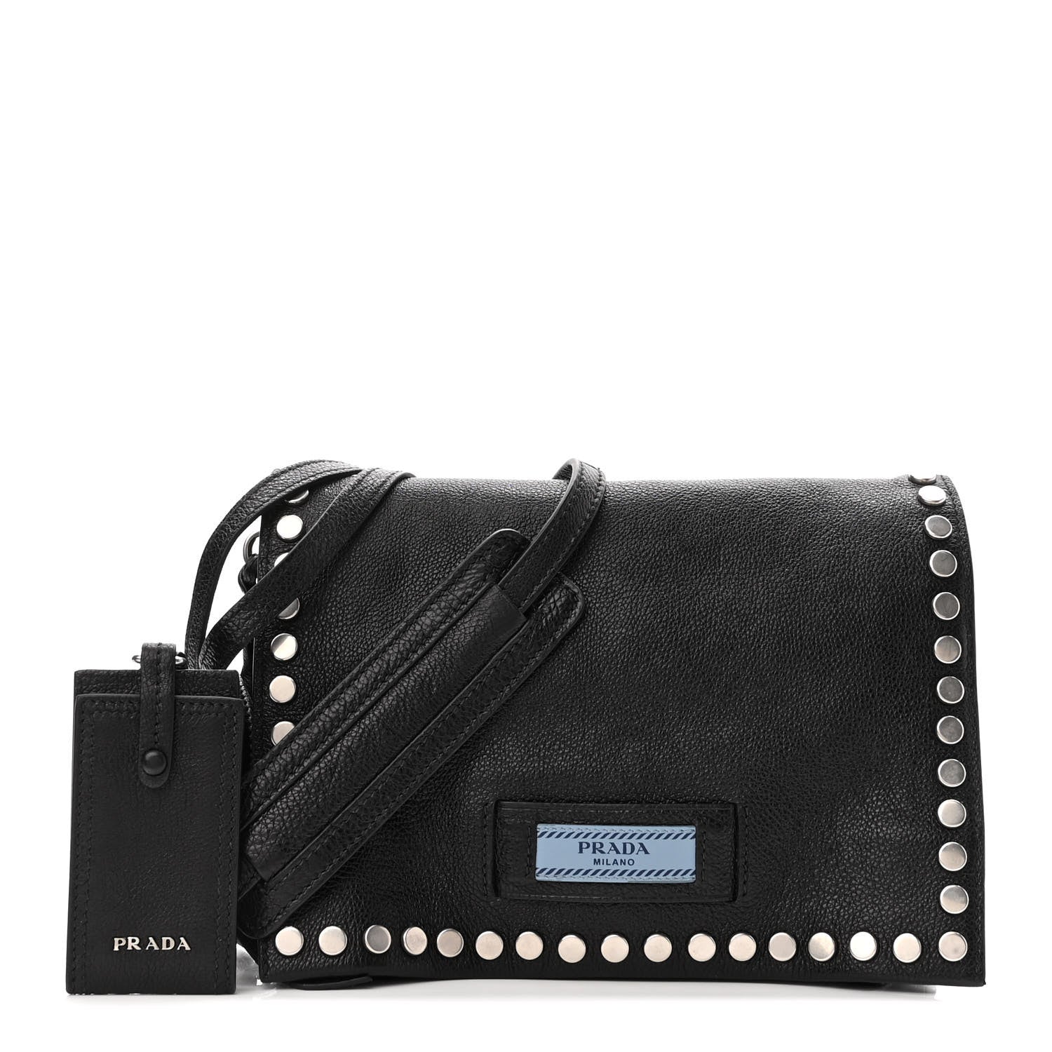 Prada Glace Calfskin Studded Etiquette Flap Black 1 of 10
