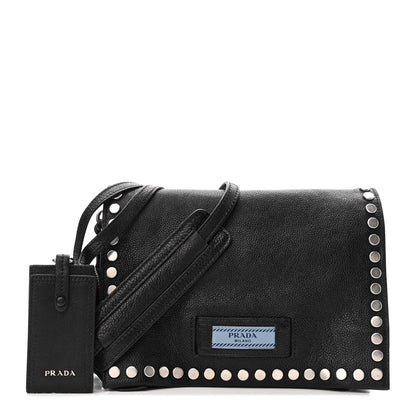 Prada Glace Calfskin Studded Etiquette Flap Black 1 of 10