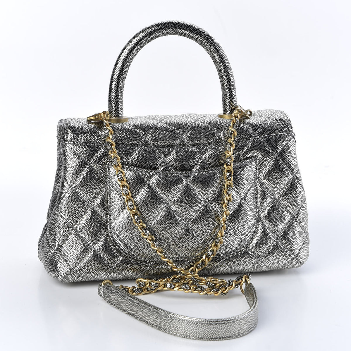 Chanel Metallic Caviar Quilted Mini Coco Handle Flap Silver 2 of 9