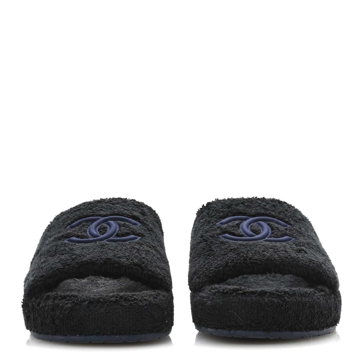 Chanel Terry CC Flat Mules Sandals 41 Black Navy 3 of 9