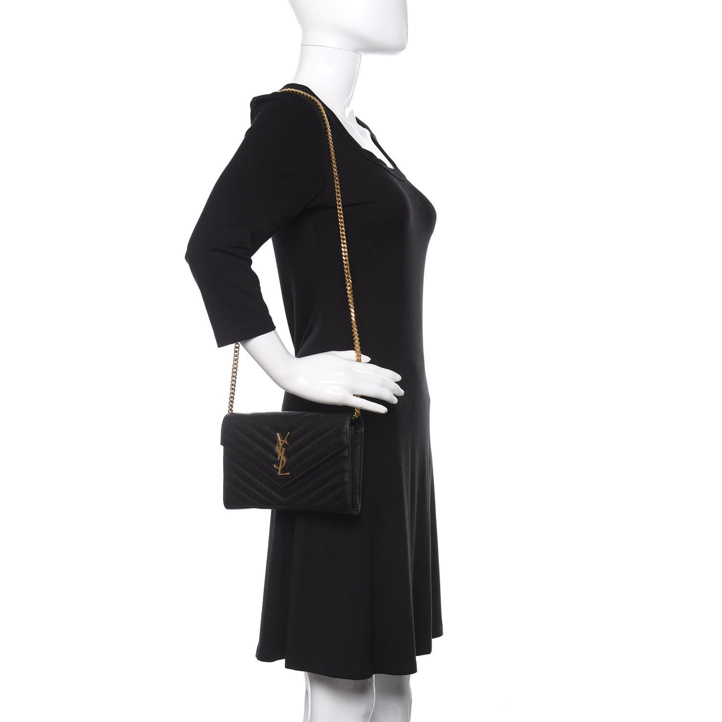 Grain De Poudre Matelasse Chevron Monogram Chain Wallet Black