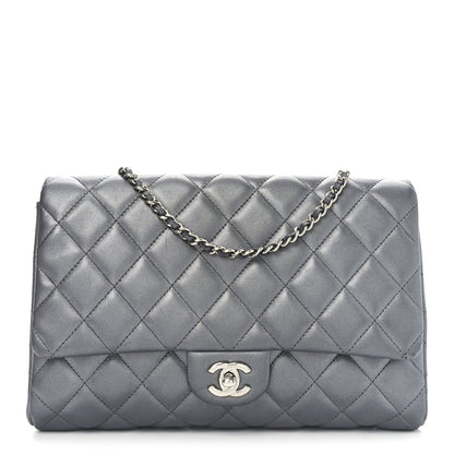 Chanel Metallic Lambskin Quilted Clutch With Chain Flap   Dark Grey 1 of 11