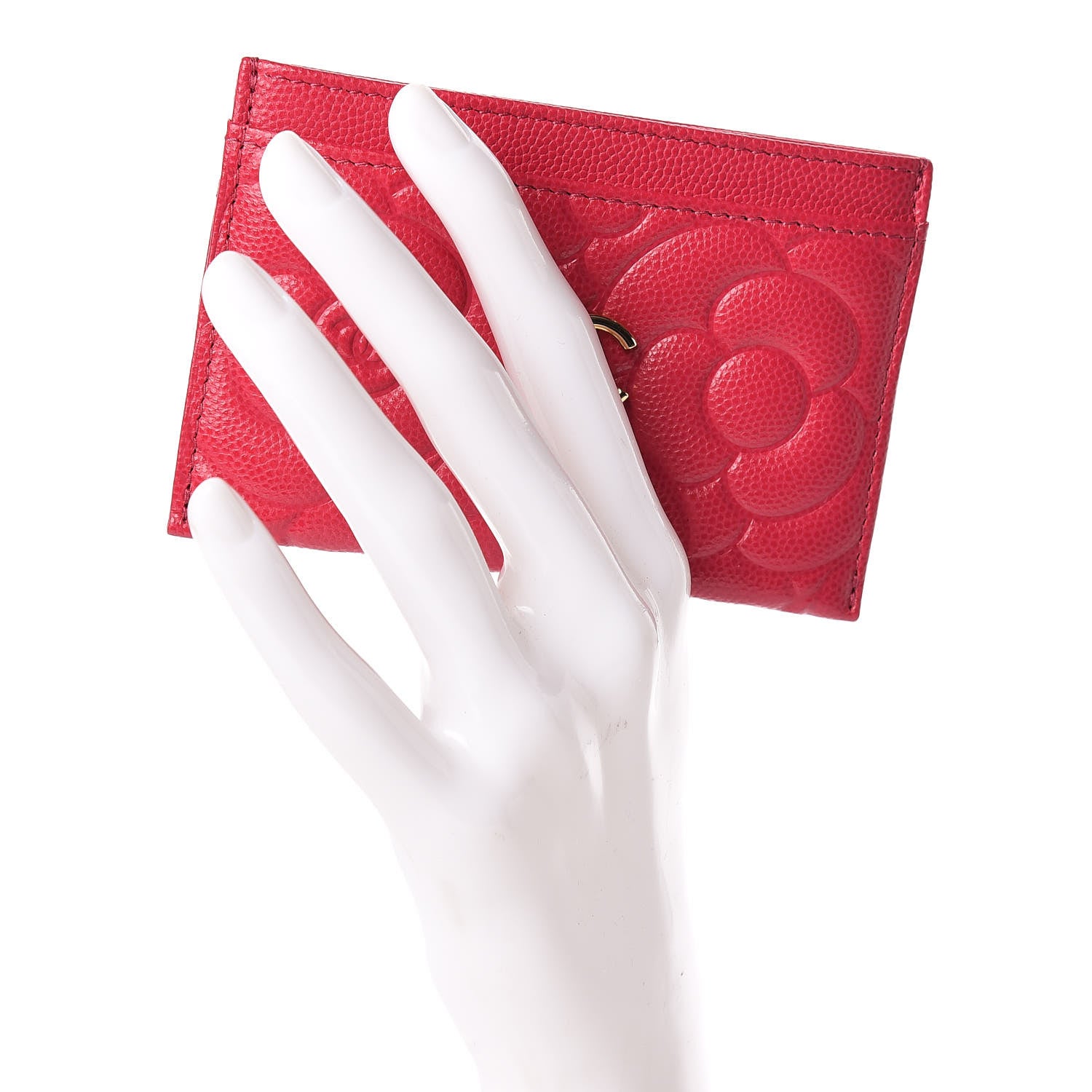 Chanel Caviar Camellia Embossed Card Holder Fuchsia 2 of 9