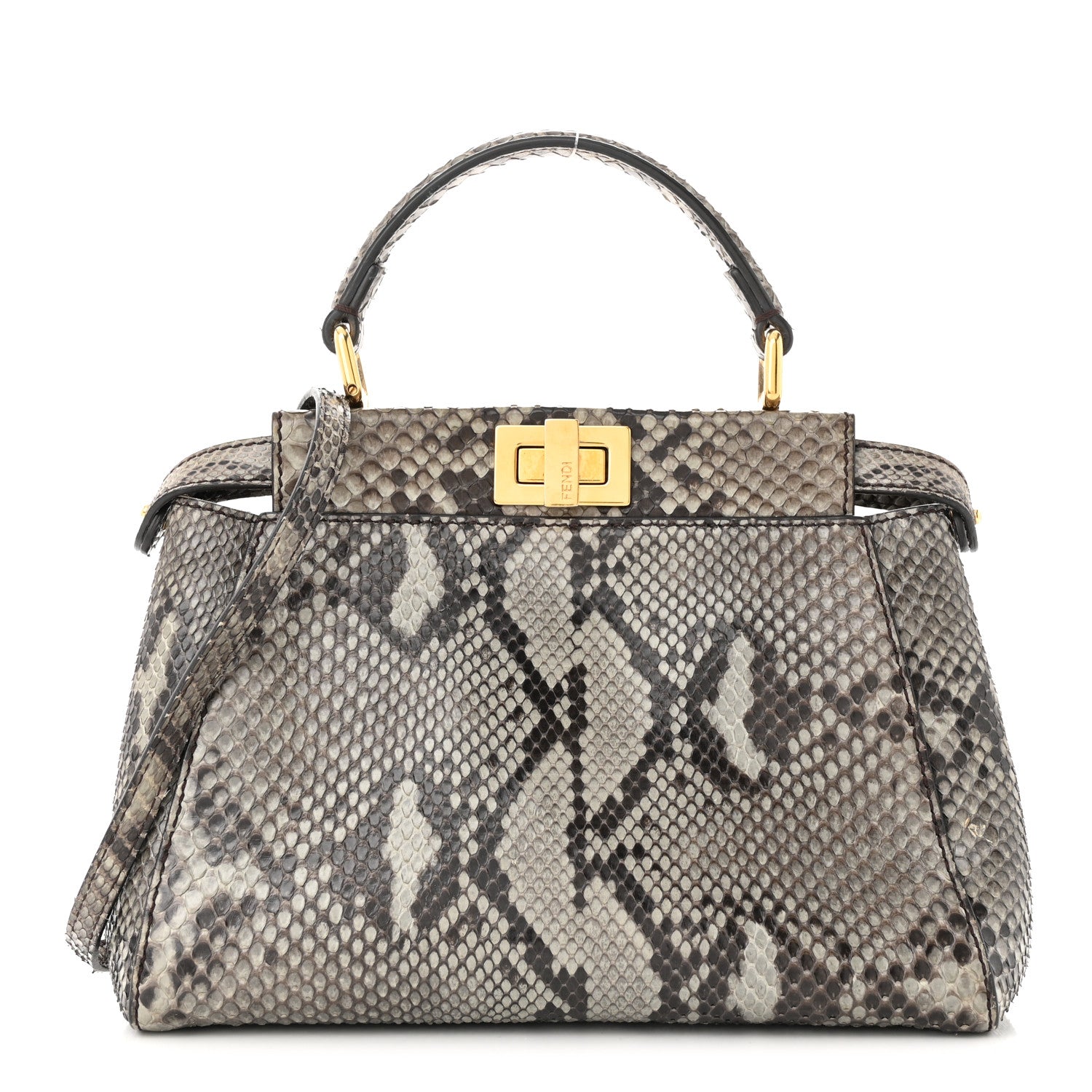 Fendi Snakeskin Camoscio Mini Peekaboo Iconic Satchel Asfalto Nocciola 1 of 11