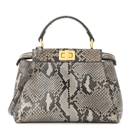 Fendi Snakeskin Camoscio Mini Peekaboo Iconic Satchel Asfalto Nocciola 1 of 11