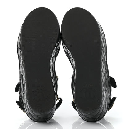 Chanel Shiny Calfskin Logo Platform Sandals 38 Black 5 of 10