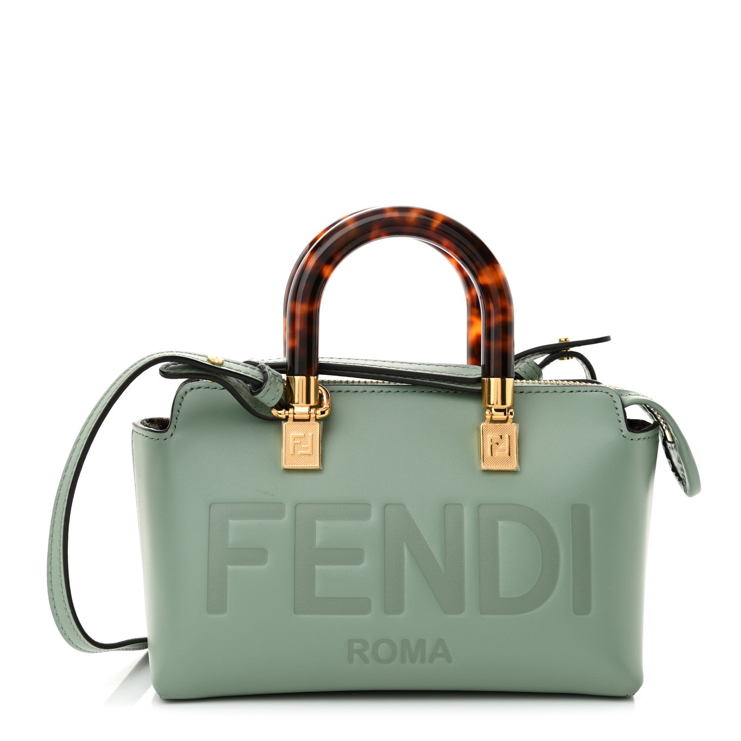 Fendi Vitello King Plexiglass Logo Embossed Mini By The Way Top Handle Boston Bag Menta 1 of 11