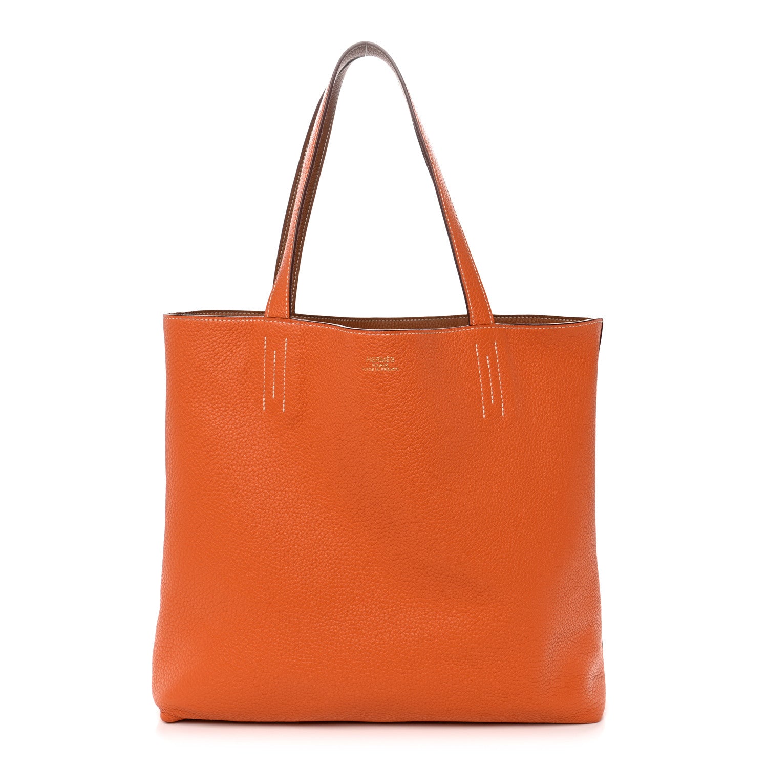 Hermes Taurillon Clemence Double Sens 45 Reversible Tote Orange Gold 3 of 17
