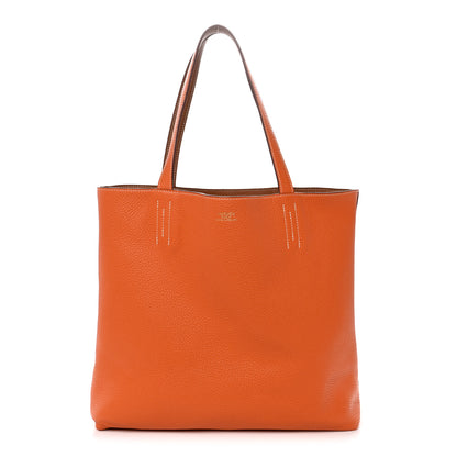 Hermes Taurillon Clemence Double Sens 45 Reversible Tote Orange Gold 3 of 17