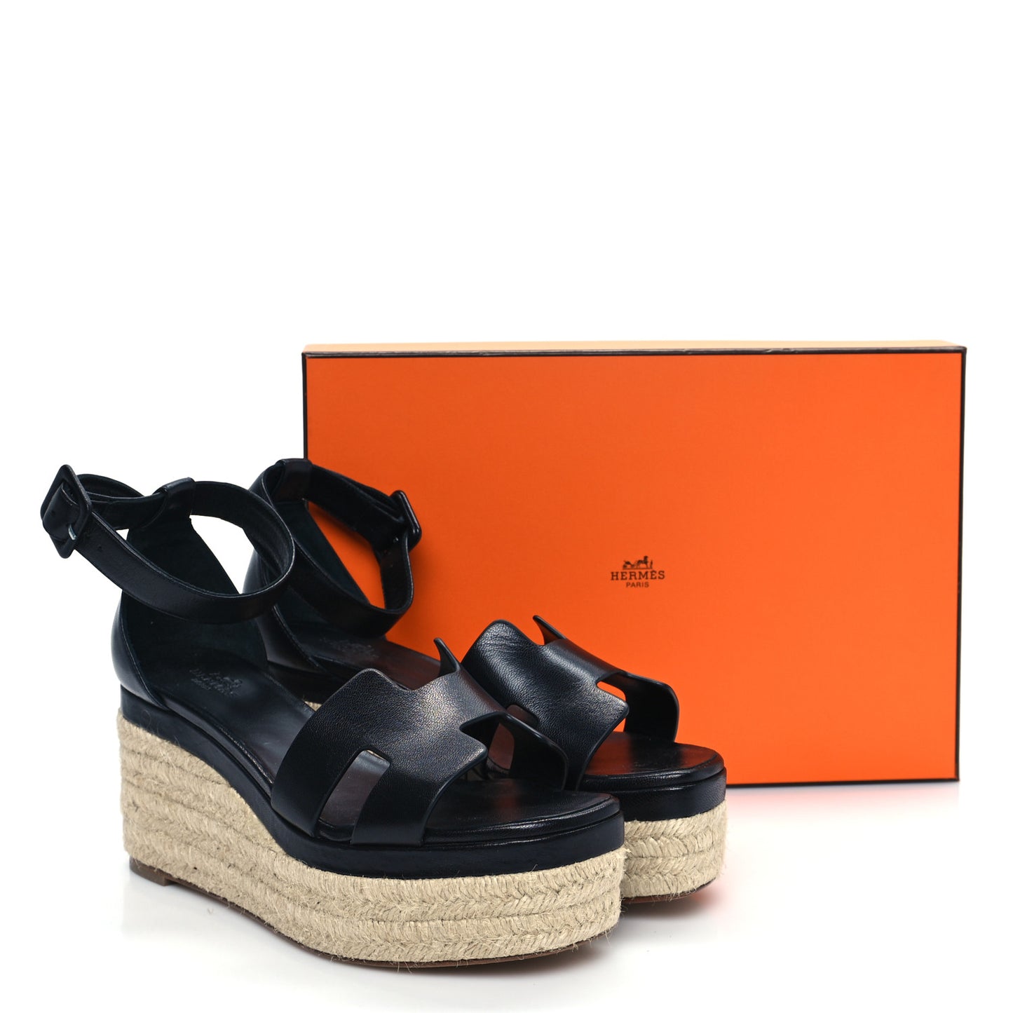 Goatskin Elda Espadrille Wedge Sandals 37 Black