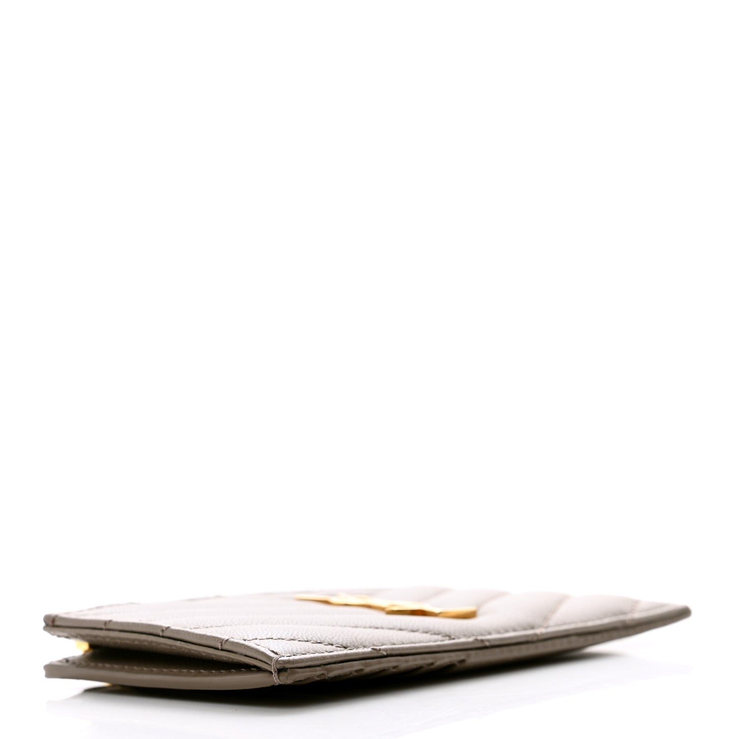 Saint Laurent Calfskin Matelasse Chevron Monogram Fragments Zippered Card Case Greyish Brown 4 of 8