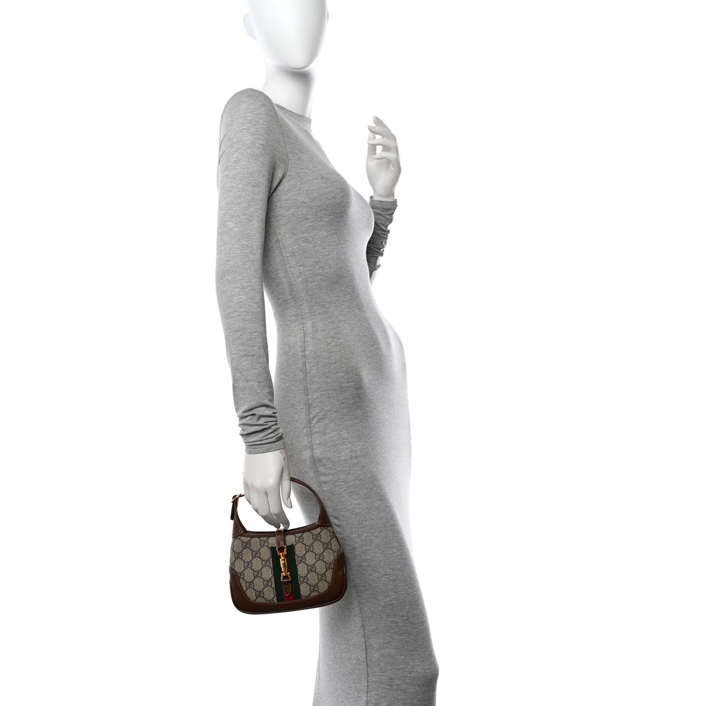 GG Supreme Monogram Azalea Calfskin Web Mini Jackie 1961 Hobo Beige Ebony Brown Sugar