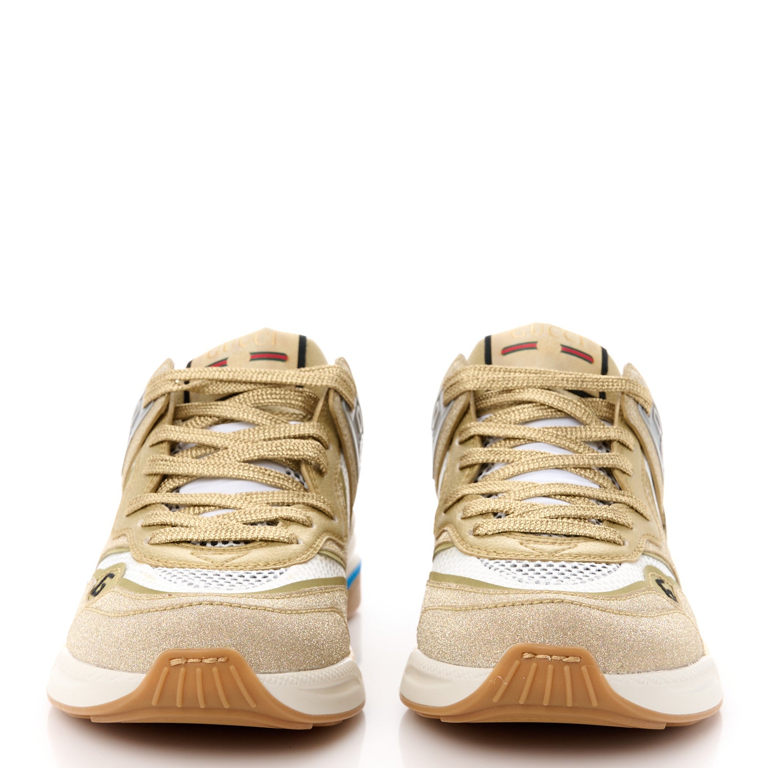 Gucci Metallic Calfskin Glitter Mesh Womens Ultrapace Sneakers 36 Gold 2 of 9