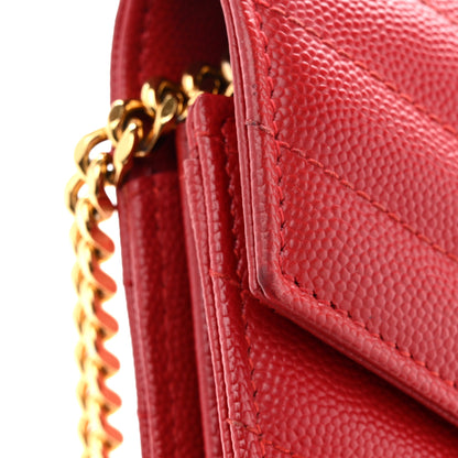 Saint Laurent Grain De Poudre Matelasse Chevron Monogram Chain Wallet Red 13 of 14