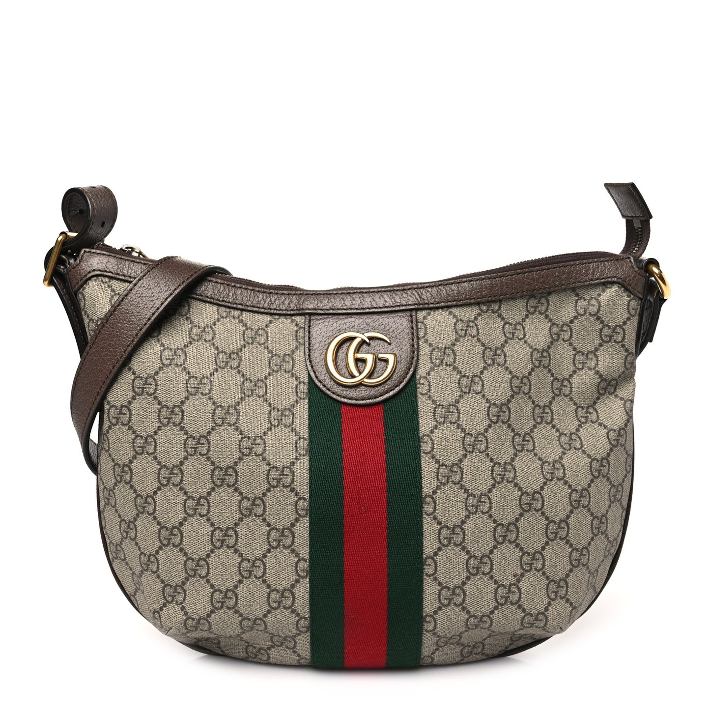 GG Supreme Monogram Web Small Ophidia Half Moon Hobo Brown