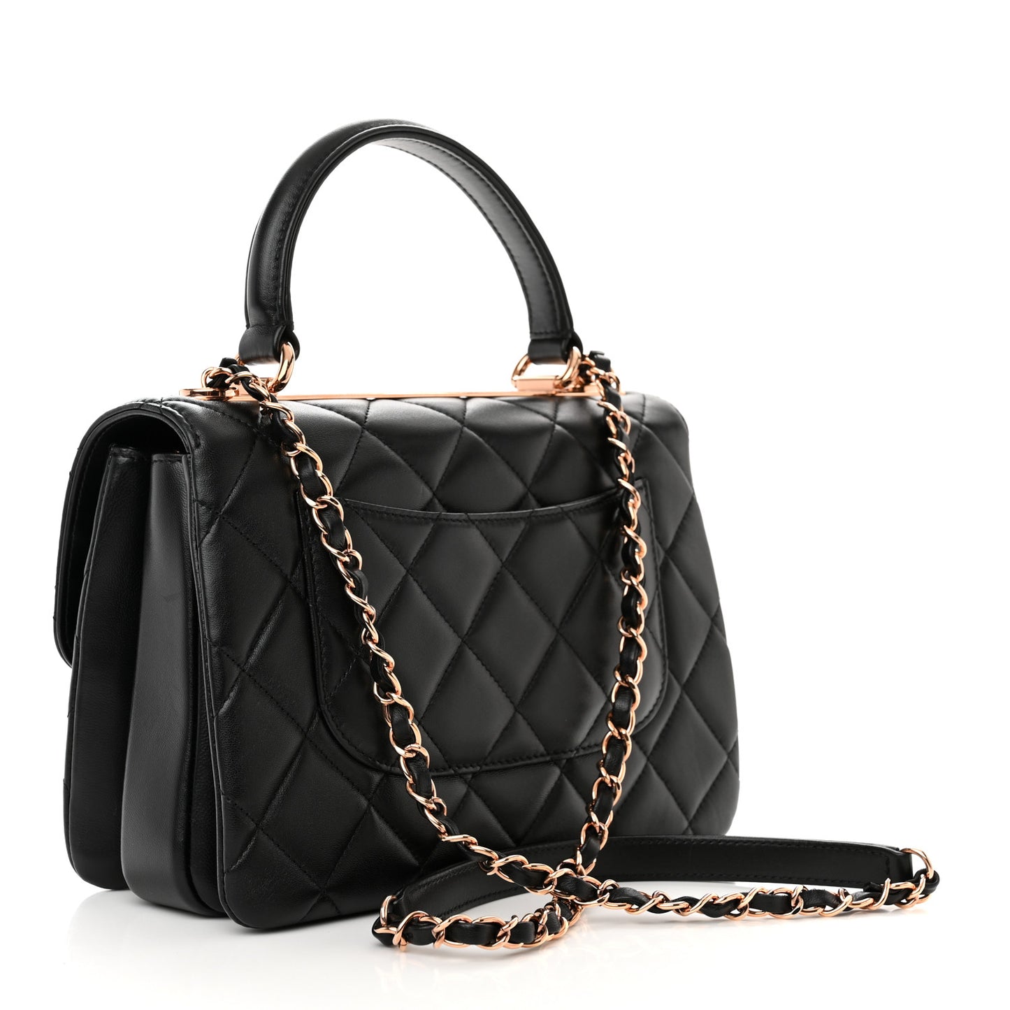 Lambskin Quilted Small Trendy CC Dual Handle Flap Bag Black