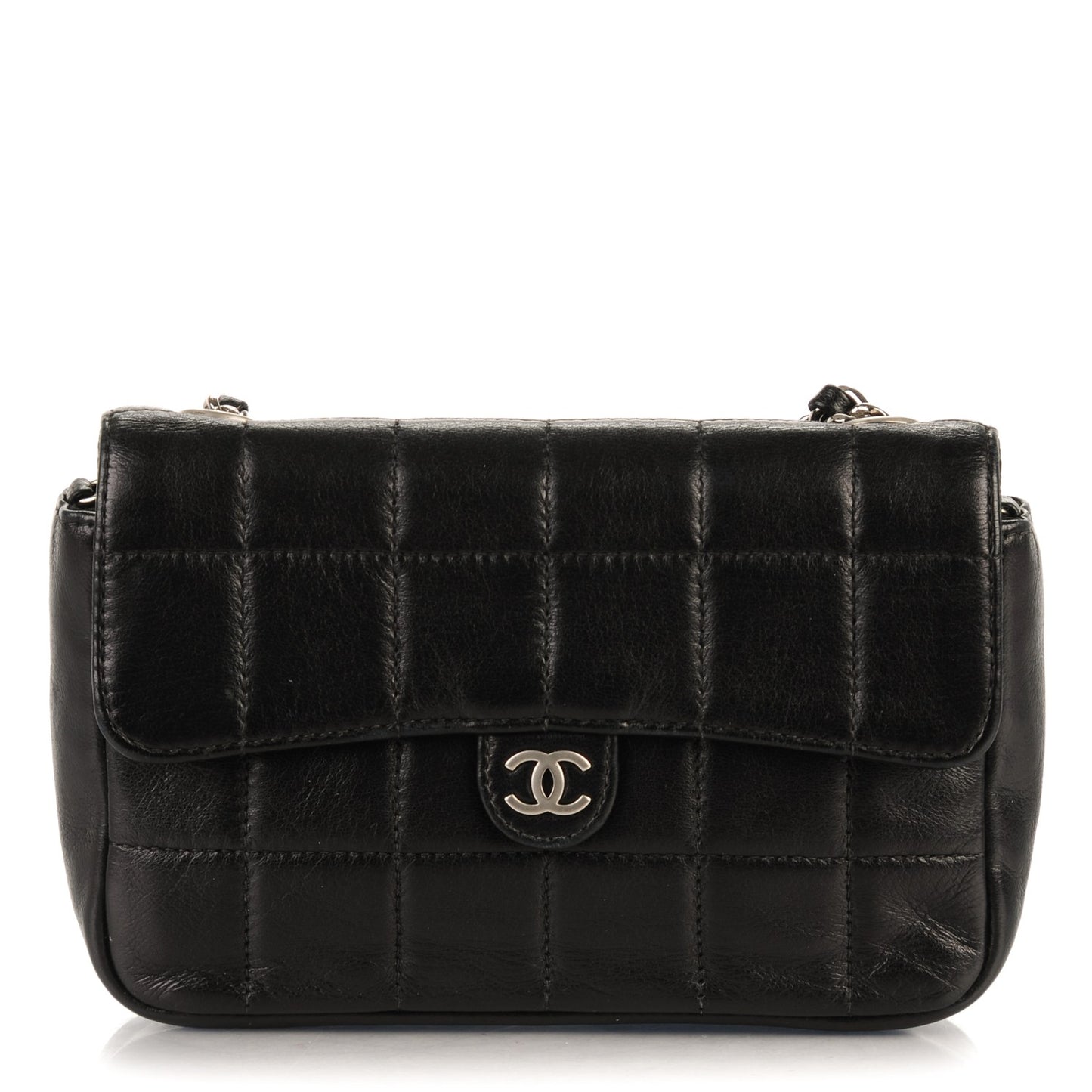 Lambskin Quilted Chocolate Bar Mini Flap Black