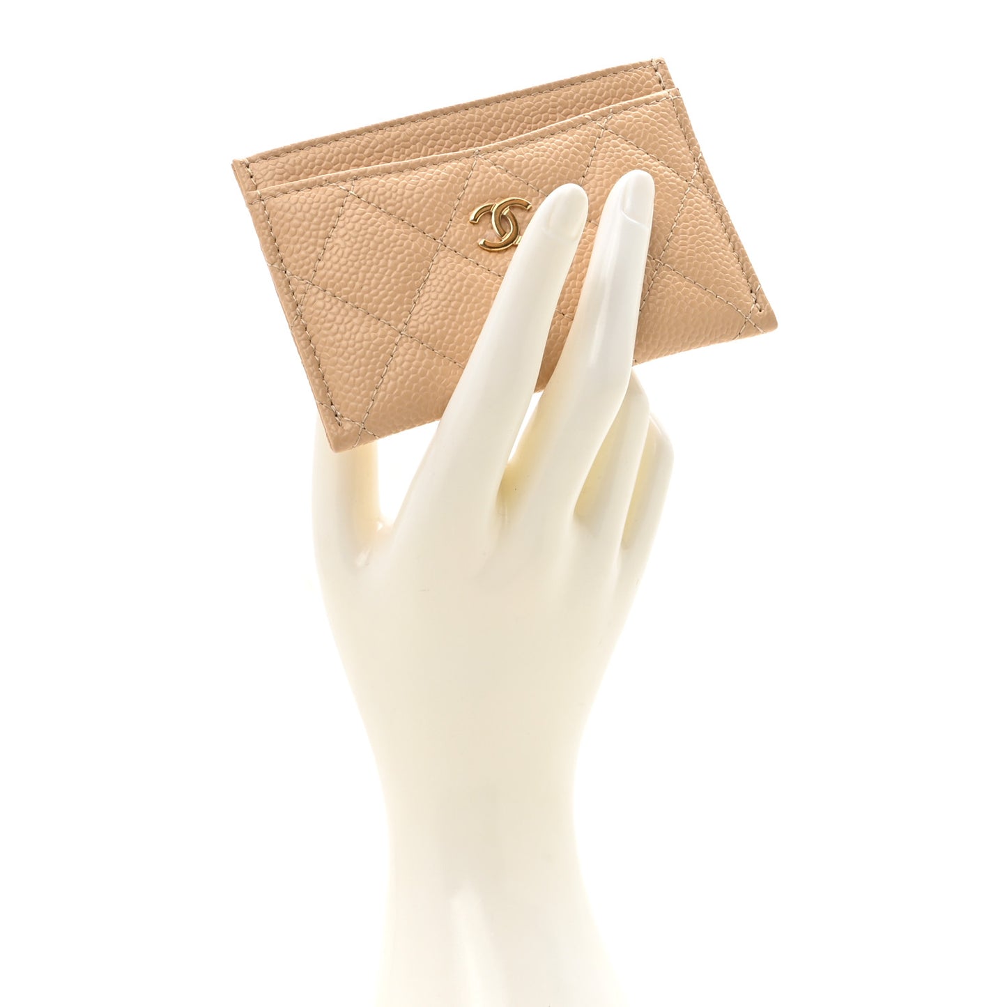 Caviar Quilted Card Holder Beige