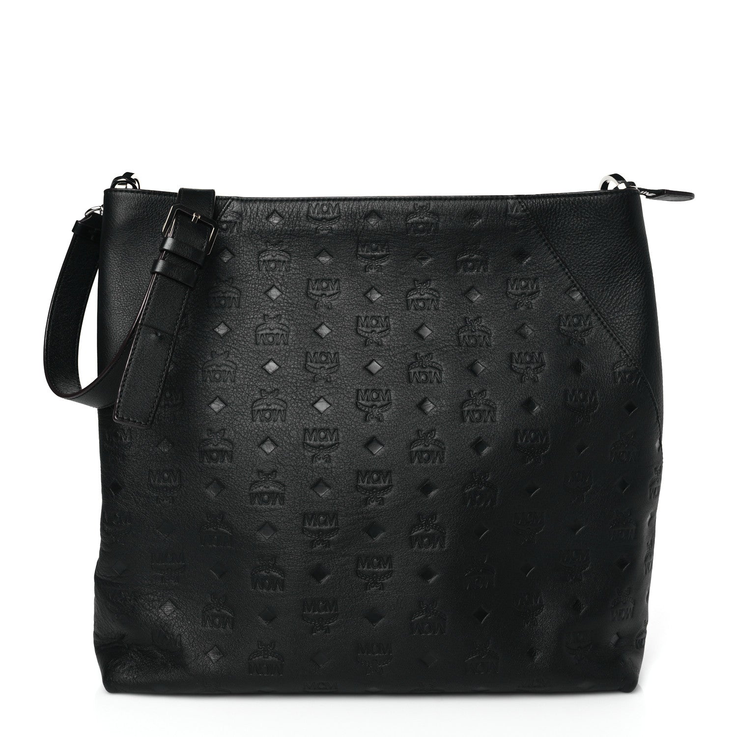 MCM Calfskin Ottomar Monogram Large Klara Hobo Black Beige 1 of 9