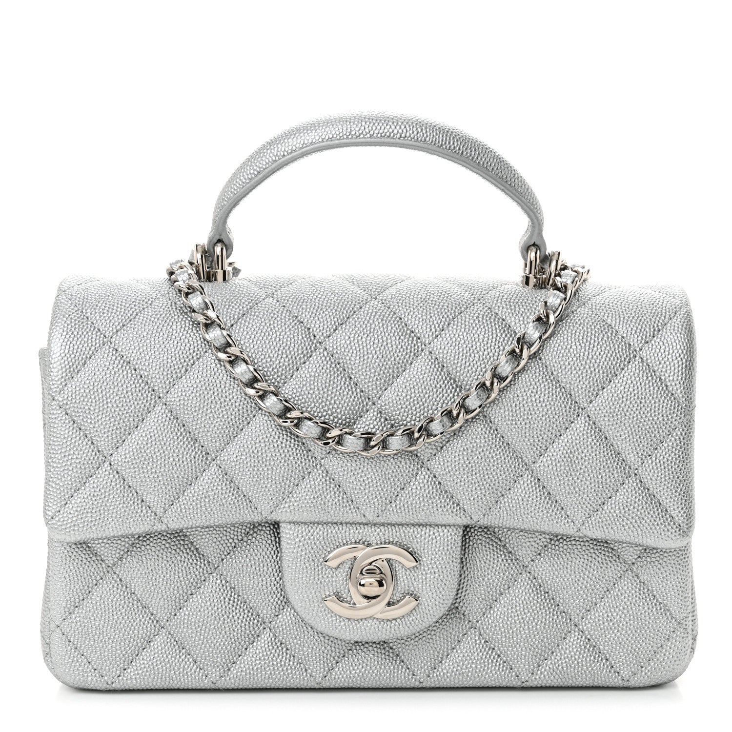 Chanel Metallic Caviar Quilted Mini Top Handle Rectangular Flap Silver 1 of 10