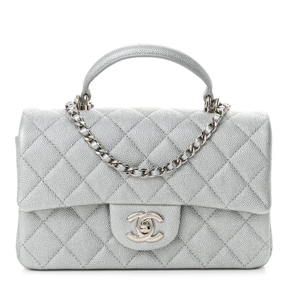 Chanel Metallic Caviar Quilted Mini Top Handle Rectangular Flap Silver 1 of 10