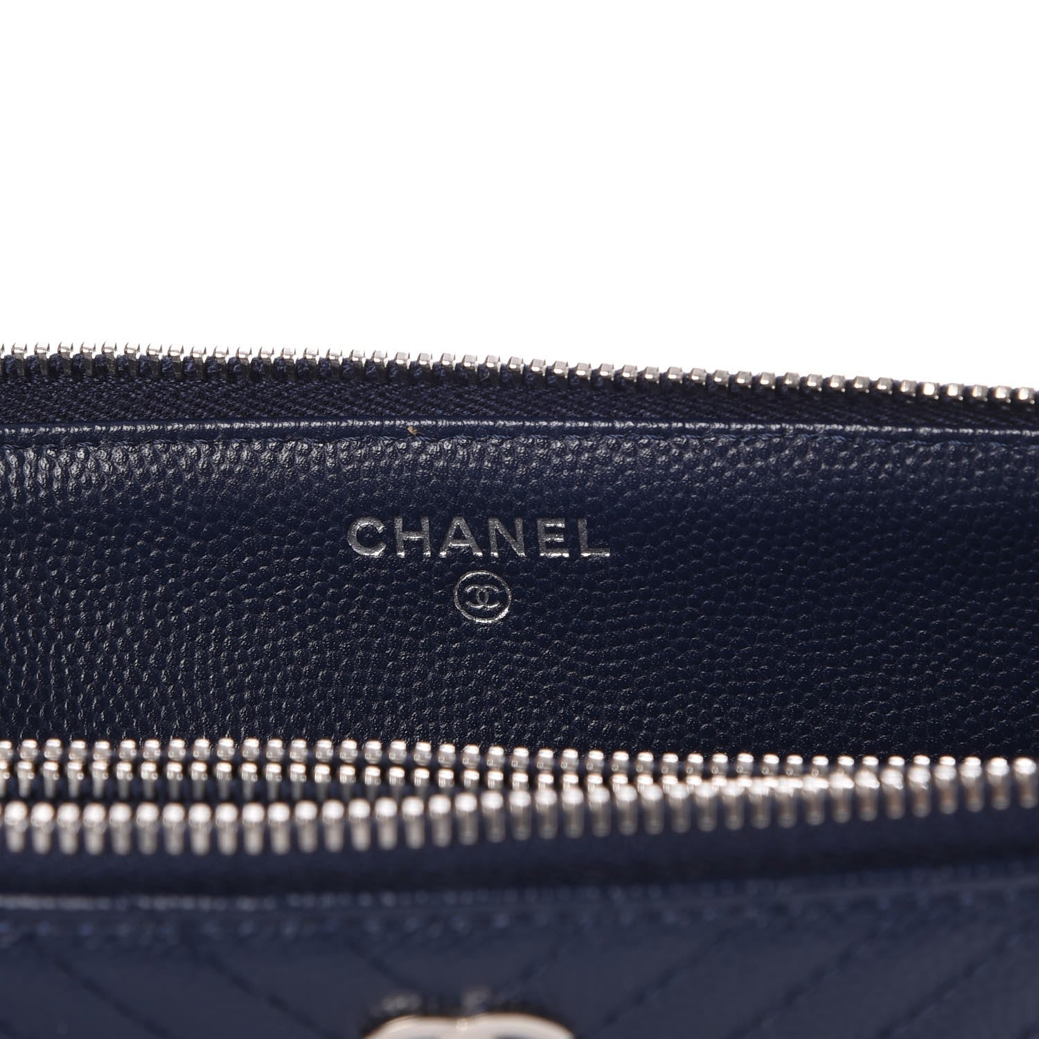 Chanel Caviar Chevron Quilted Large Zipped Clutch Navy 8 of 9