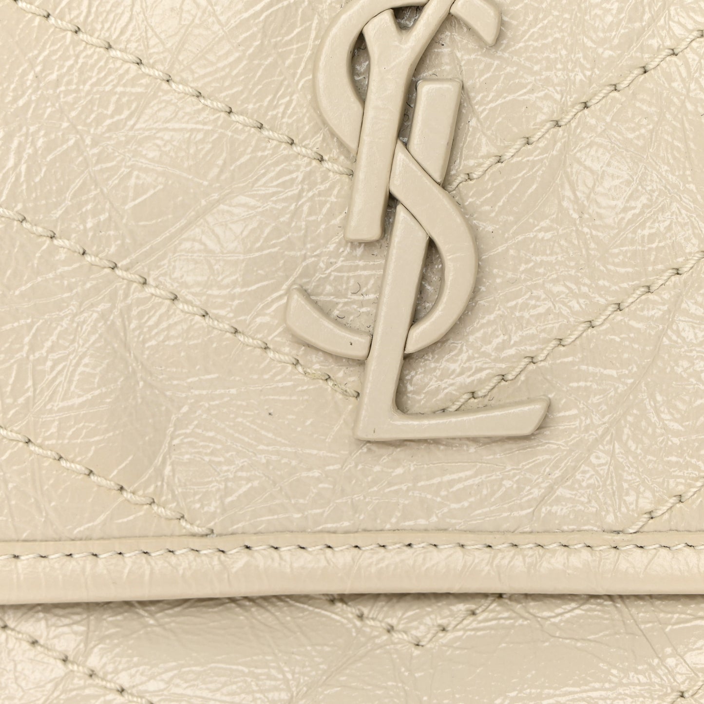 Crinkled Calfskin Matelasse Monogram Medium Niki Chain Satchel Ivory