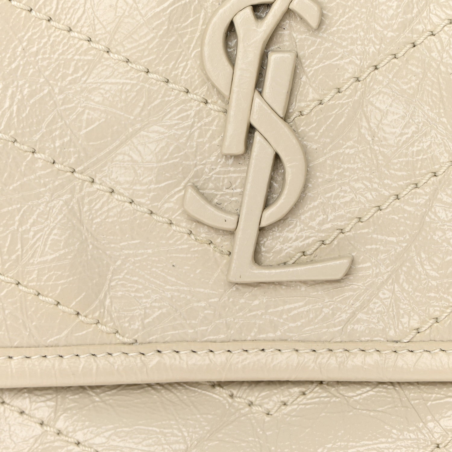 Saint Laurent Crinkled Calfskin Matelasse Monogram Medium Niki Chain Satchel Ivory 12 of 12