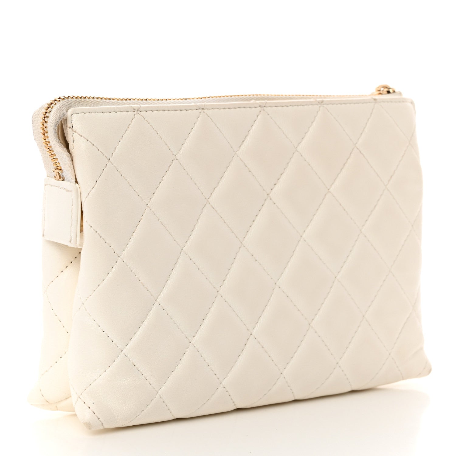 Chanel Shiny Crumpled Calfskin Quilted Clutch Bag White 3 of 11