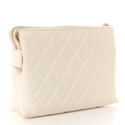 Chanel Shiny Crumpled Calfskin Quilted Clutch Bag White 3 of 11