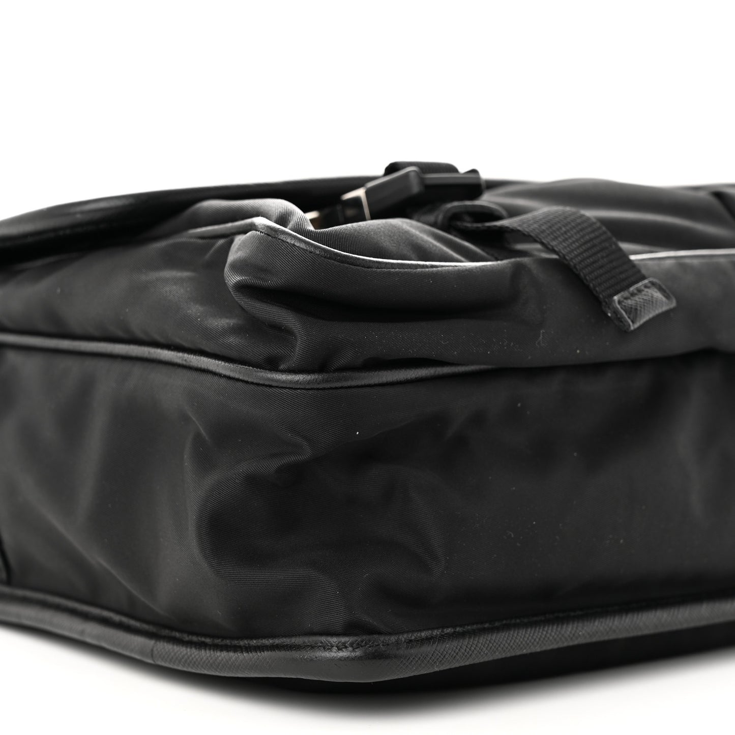 Tessuto Nylon Saffiano Large Double Snap Buckle Messenger Bag Black