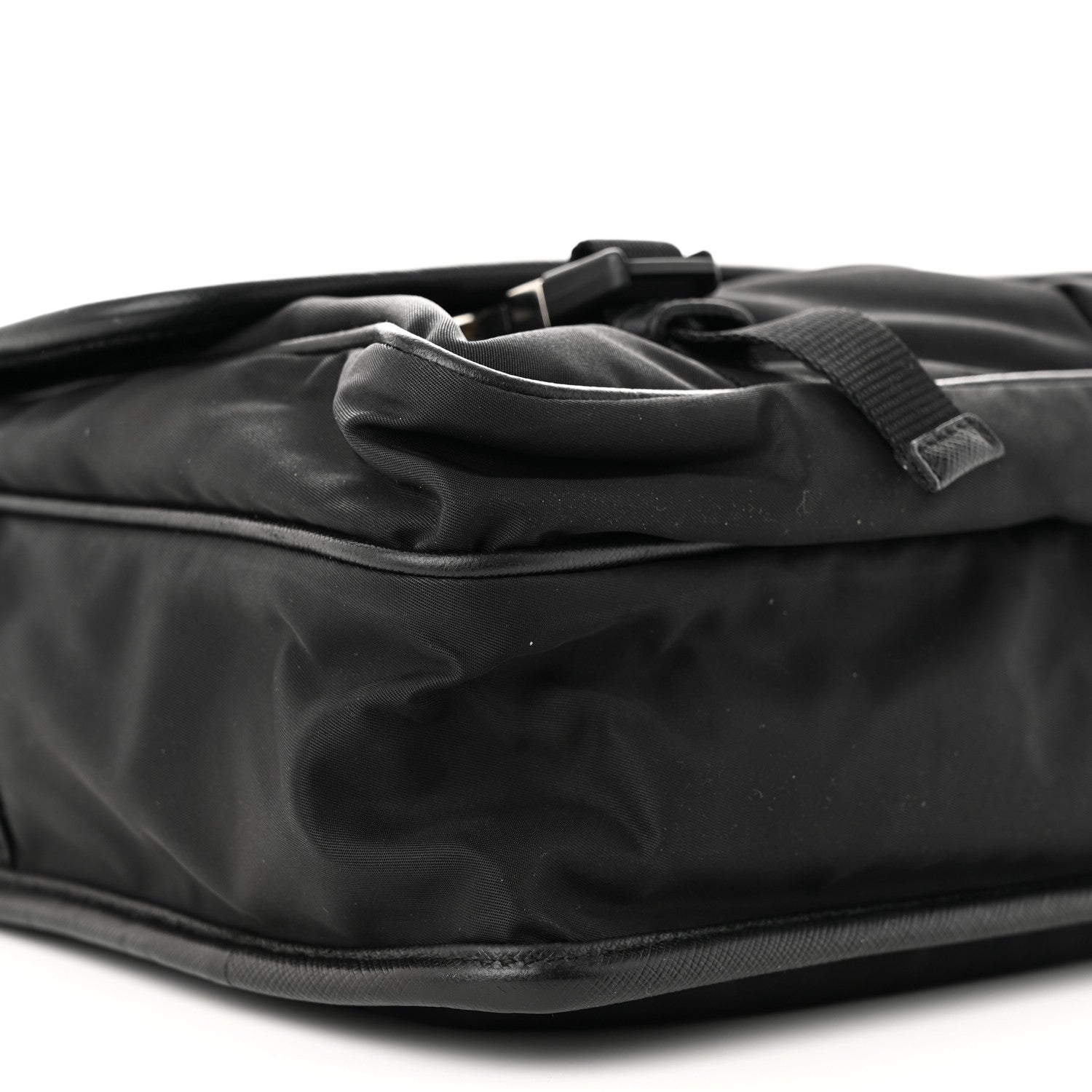 Prada Tessuto Nylon Saffiano Large Double Snap Buckle Messenger Bag Black 9 of 11